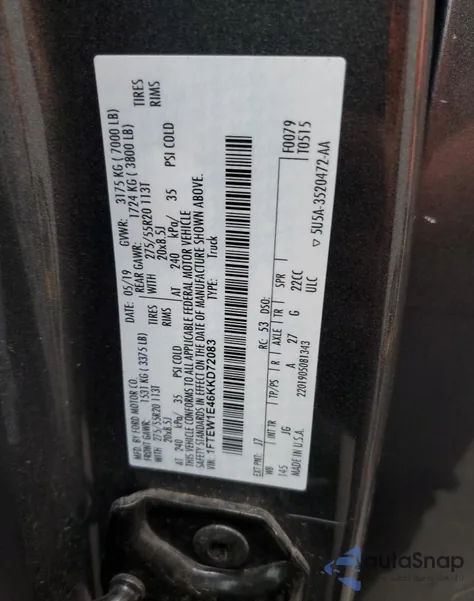 2019 Ford F150 Supercrew from USA, damaged, VIN 1FTEW1E46KKD72083